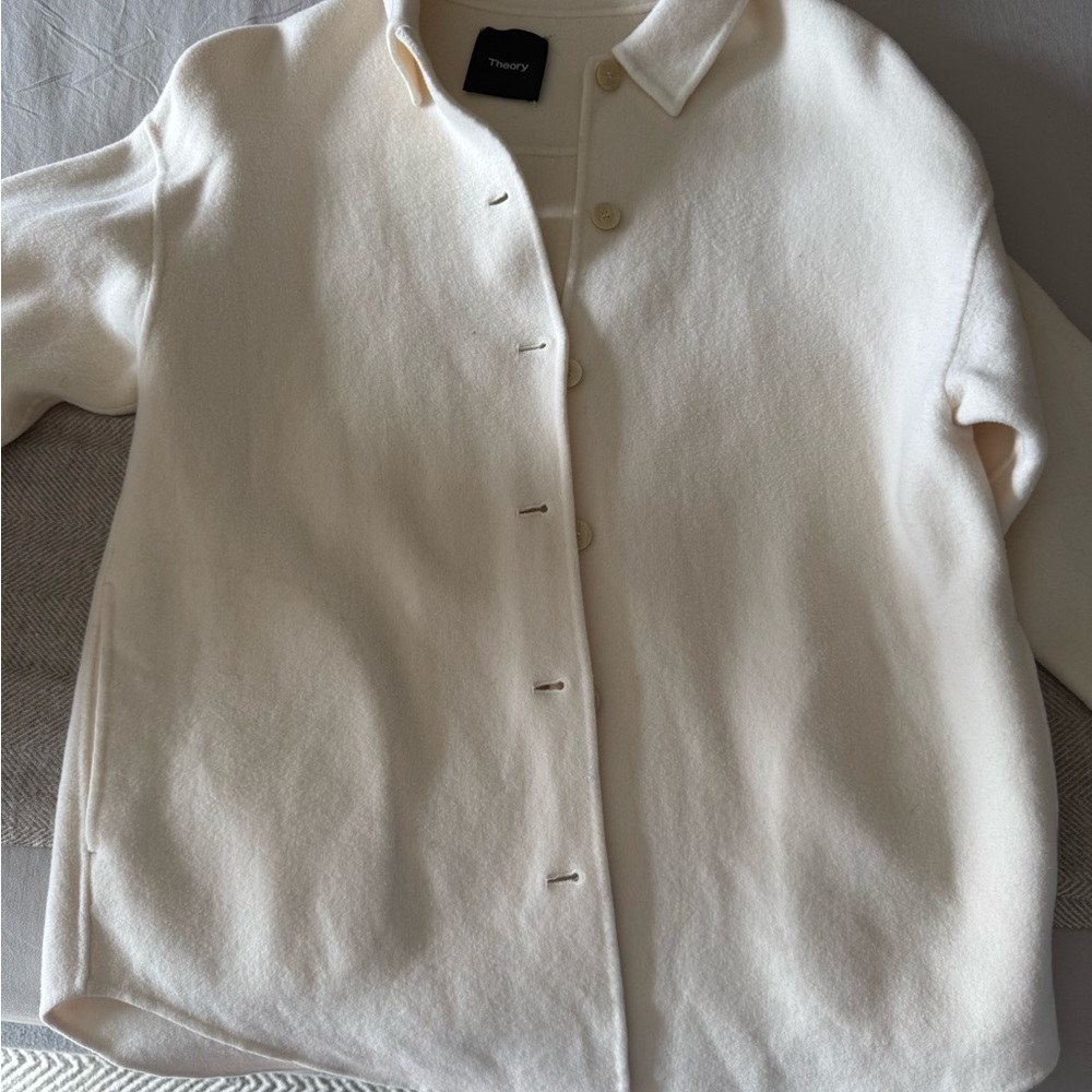 Cream Button-Up Jacket flannel by Theory
